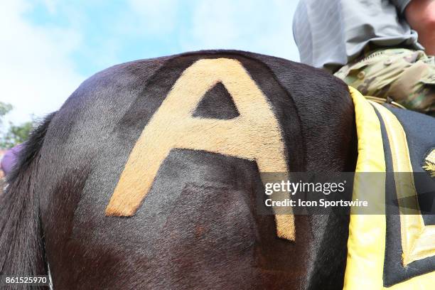 The Army Black Knights A on the hind end of an Army Mule during the college football game between the Army Black Knights and the Eastern Michigan...