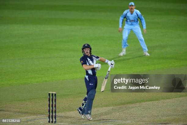 Seb Gotch of Victoria bats during the JLT One Day Cup match between New South Wales and Victoria at North Sydney Oval on October 15, 2017 in Sydney,...