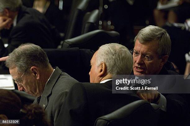 April 21: Ranking member Charles E. Grassley, R-Iowa, Sen. Orrin G. Hatch, R-Utah, and Chairman Max Baucus, D-Mont., during the Senate Finance...