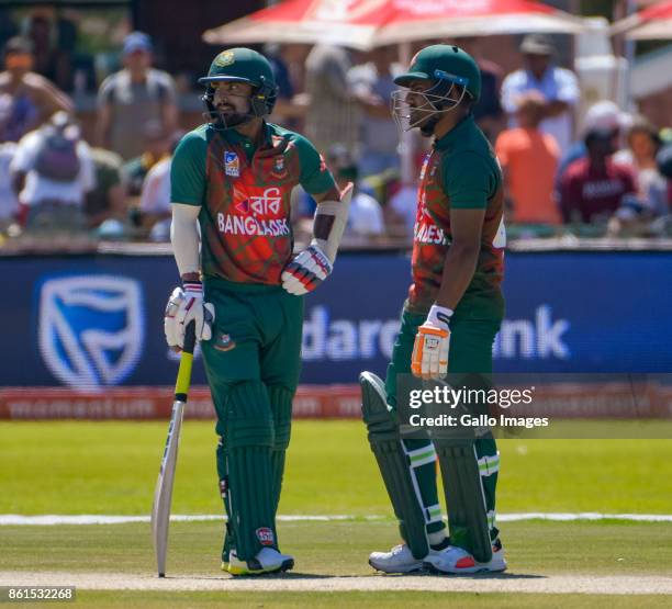 Liton Das of Bangladesh and Imrul Kayes during the 1st Momentum ODI match between South Africa and Bangladesh at Diamond Oval on October 15, 2017 in...