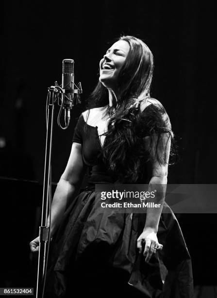 Recording artist Amy Lee of Evanescence performs as the band kicks off its tour in support of the upcoming album "Synthesis" at The Pearl concert...