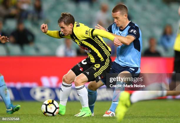 Michael McGlinchey of Wellington in action during the round two A-League match between Sydney FC and the Wellington Phoenix at Allianz Stadium on...