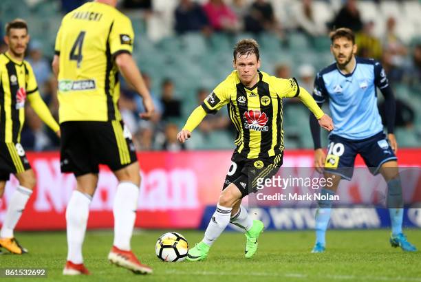 Michael McGlinchey of Wellington in action during the round two A-League match between Sydney FC and the Wellington Phoenix at Allianz Stadium on...