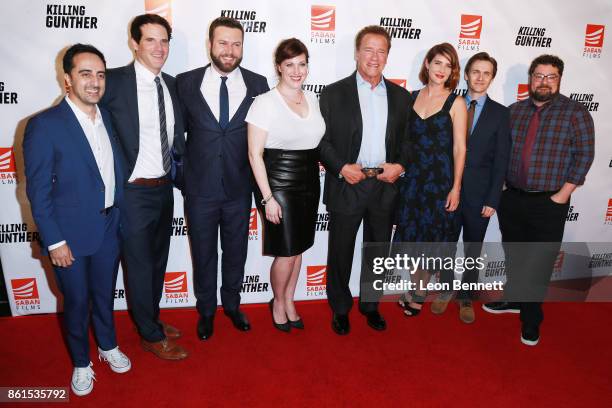 Amir Talai, Ryan Gaul, Taran Killam, Allison Tolman, Arnold Schwarzenegger, Cobie Smulders, Paul Brittain, and Bobby Moynihan attends the Premiere Of...