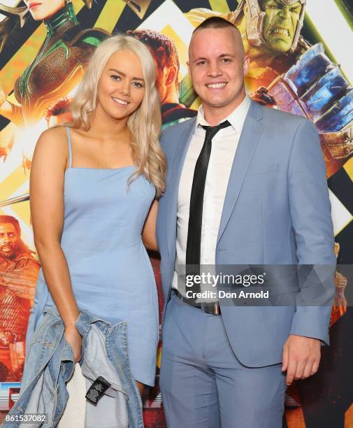 Tahnee Sims and Johnny Ruffo arrive for the premiere screening of Thor: Ragnarok Sydney at Fox Studios on October 15, 2017 in Sydney, Australia.