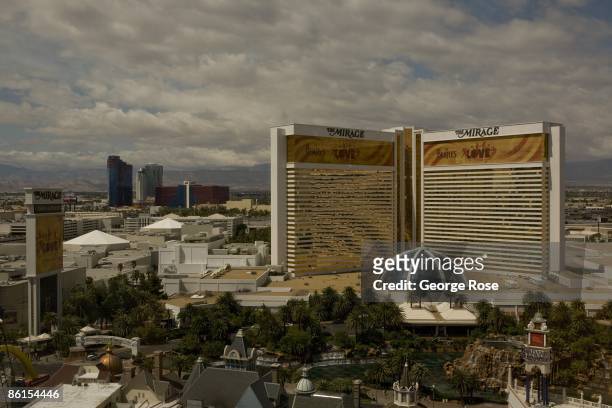The Mirage Hotel, located on the famed Las Vegas Strip and featuring an erupting volcano, is seen across the street from the Venetian Hotel in this...