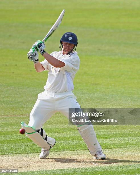 Phil Mustard of Durham hits out during the LV County Championship match between Durham and Yorkshire at The Riverside on April 22, 2009 in...