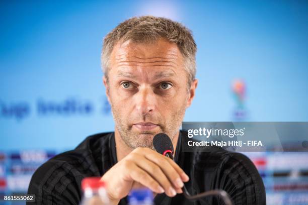 Christian Wueck, Head Coach of Germany speaks during a press conference ahead of the FIFA U-17 World Cup India 2017 tournament at on October 15, 2017...