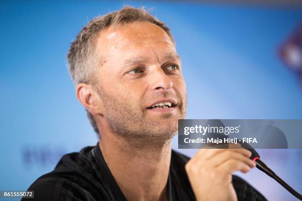 Christian Wueck, Head Coach of Germany speaks during a press conference ahead of the FIFA U-17 World Cup India 2017 tournament at on October 15, 2017...