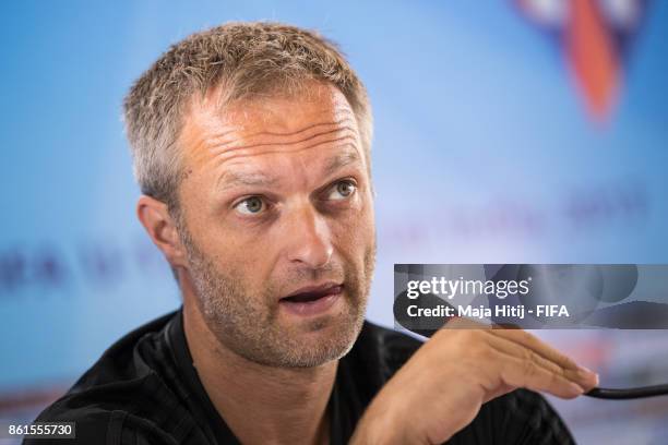 Christian Wueck, Head Coach of Germany speaks during a press conference ahead of the FIFA U-17 World Cup India 2017 tournament at on October 15, 2017...