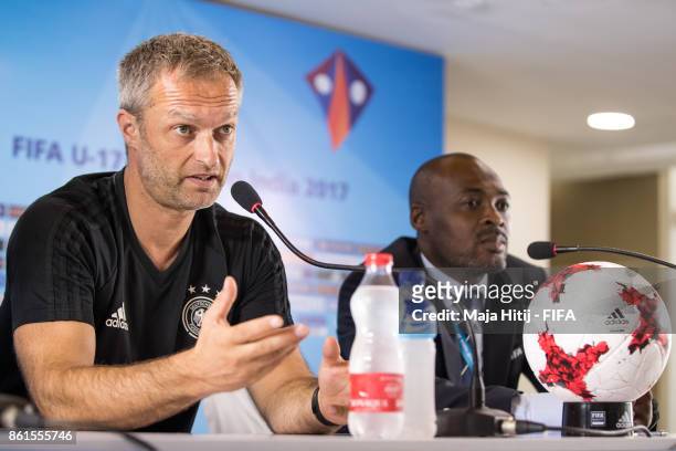 Christian Wueck, Head Coach of Germany speaks during a press conference ahead of the FIFA U-17 World Cup India 2017 tournament at on October 15, 2017...