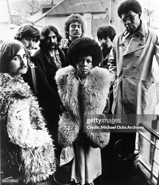 Members of the funk/soul group Rotary Connection pose for a publicity portrait circa 1970 in Chicago, Illinois. Lead singer Minnie Riperton is in the...