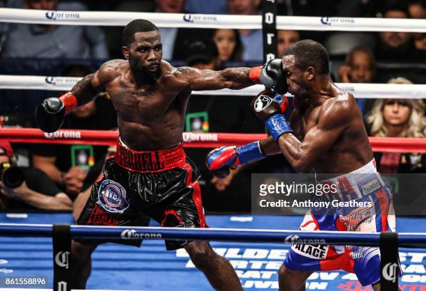 Erislandy Lara fights Terrell Gausha during their WBA Junior Middleweight Title bout at Barclays Center of Brooklyn on October 14, 2017 in New York...