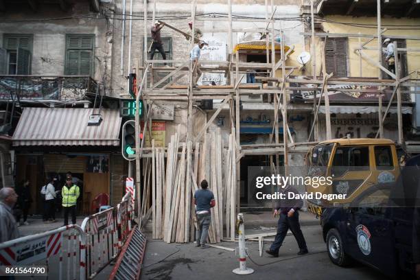 April 12: Construction repairs and security cordons outside the St. Marks church where a bomb exploded during Palm Sunday Services on April 12, 2017...