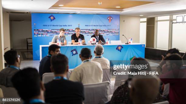 Christian Wueck, Head Coach of Germany speaks during a press conference ahead of the FIFA U-17 World Cup India 2017 tournament at on October 15, 2017...