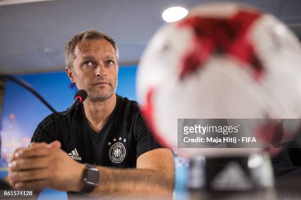 Christian Wueck, Head Coach of Germany speaks during a press conference ahead of the FIFA U-17 World Cup India 2017 tournament at on October 15, 2017...