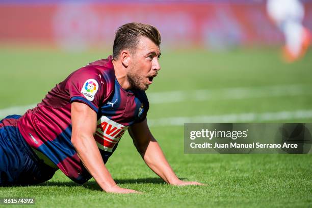 Sergi Enrich of SD Eibar reacts during the La Liga match between SD Eibar and RC Deportivo La Coruna at Ipurua Municipal Stadium on October 15, 2017...