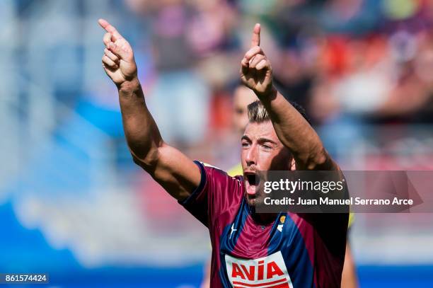 Sergi Enrich of SD Eibar reacts during the La Liga match between SD Eibar and RC Deportivo La Coruna at Ipurua Municipal Stadium on October 15, 2017...