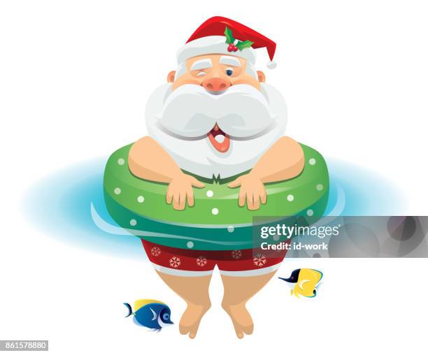 ilustraciones, imágenes clip art, dibujos animados e iconos de stock de feliz santa claus en boya - angelfish