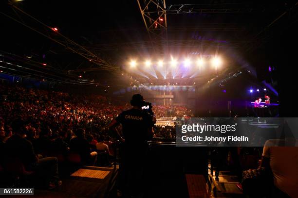 Illustration TV Canal + with the Ring during the boxing event La Conquete at Zenith de Paris on October 14, 2017 in Paris, France.