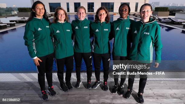 Female referees Claudia Umpierrez of Uruguay, Carol Anne Chenard of Canada, Esther Staubli of Switzerland, Anna-Marie Keighley of New Zealand, Gladys...