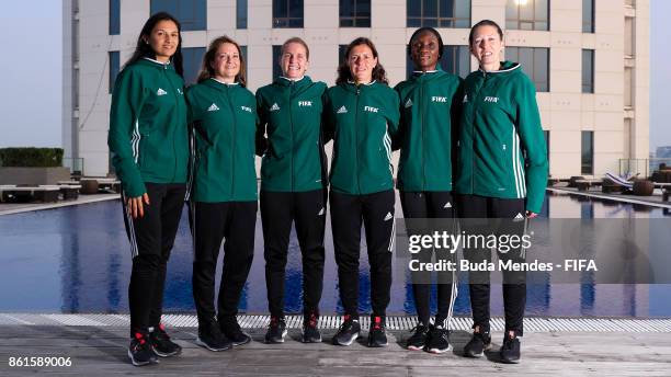 Female referees Claudia Umpierrez of Uruguay, Carol Anne Chenard of Canada, Esther Staubli of Switzerland, Anna-Marie Keighley of New Zealand, Gladys...