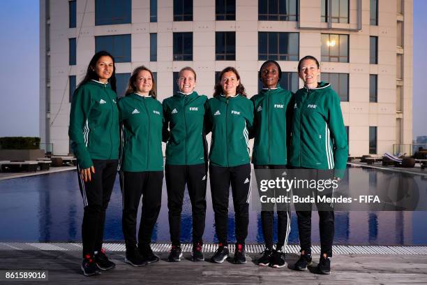 Female referees Claudia Umpierrez of Uruguay, Carol Anne Chenard of Canada, Esther Staubli of Switzerland, Anna-Marie Keighley of New Zealand, Gladys...