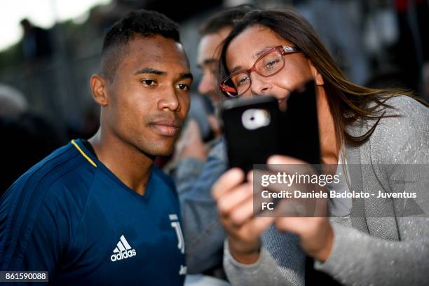 Alex Sandro during a Juventus traininig session at Juventus Center Vinovo on October 15, 2017 in Vinovo, Italy.