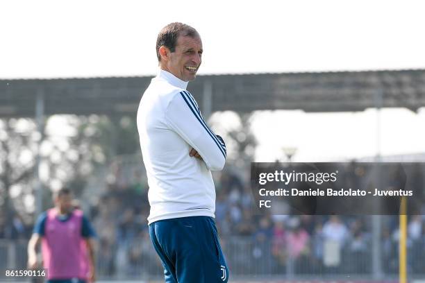 Massimiliano Allegri during a Juventus traininig session at Juventus Center Vinovo on October 15, 2017 in Vinovo, Italy.