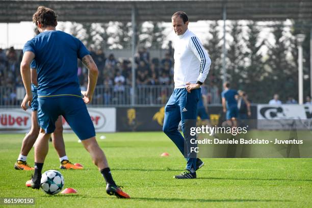 Massimiliano Allegri during a Juventus traininig session at Juventus Center Vinovo on October 15, 2017 in Vinovo, Italy.