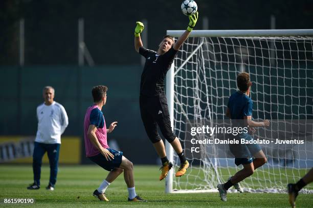 Wojciech Szczesny during a Juventus traininig session at Juventus Center Vinovo on October 15, 2017 in Vinovo, Italy.