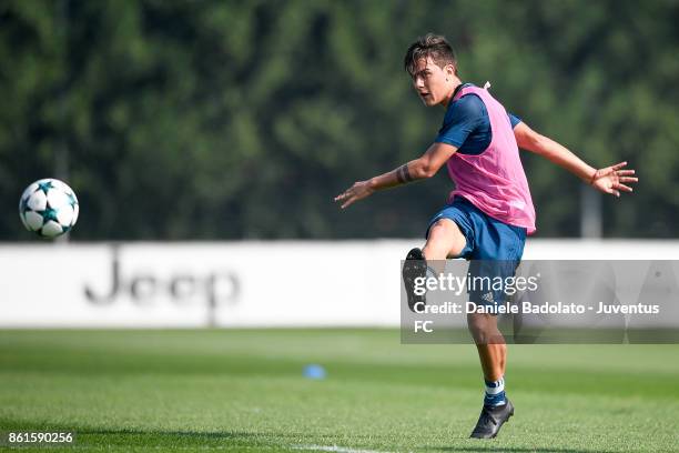 Paulo Dybala during a Juventus traininig session at Juventus Center Vinovo on October 15, 2017 in Vinovo, Italy.