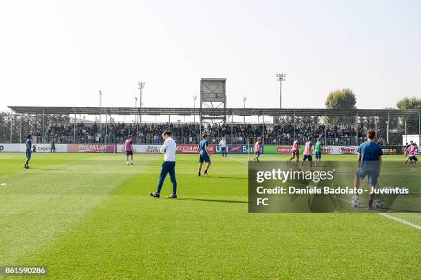 Juventus team during a Juventus traininig session at Juventus Center Vinovo on October 15, 2017 in Vinovo, Italy.