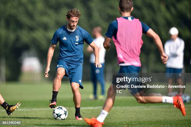 Claudio Marchisio during a Juventus traininig session at Juventus Center Vinovo on October 15, 2017 in Vinovo, Italy.