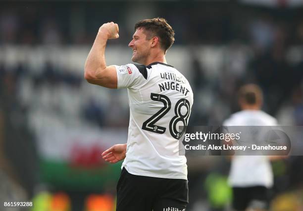 David Nugent of Derby County celebrates after scoring the second goal during the Sky Bet Championship match between Derby County and Nottingham...