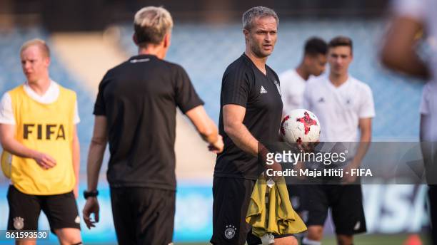 Christian Wueck of Germany looks on during a training ahead of the FIFA U-17 World Cup India 2017 tournament at on October 15, 2017 at Jawaharlal...