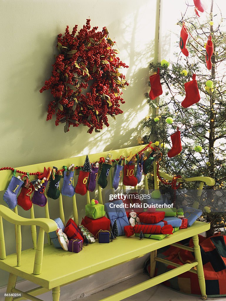 Christmas bench and decorations