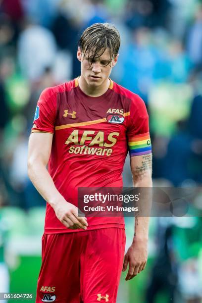 Wout Weghorst of AZ during the Dutch Eredivisie match between FC Groningen and AZ Alkmaar at Noordlease stadium on October 15, 2017 in Groningen, The...