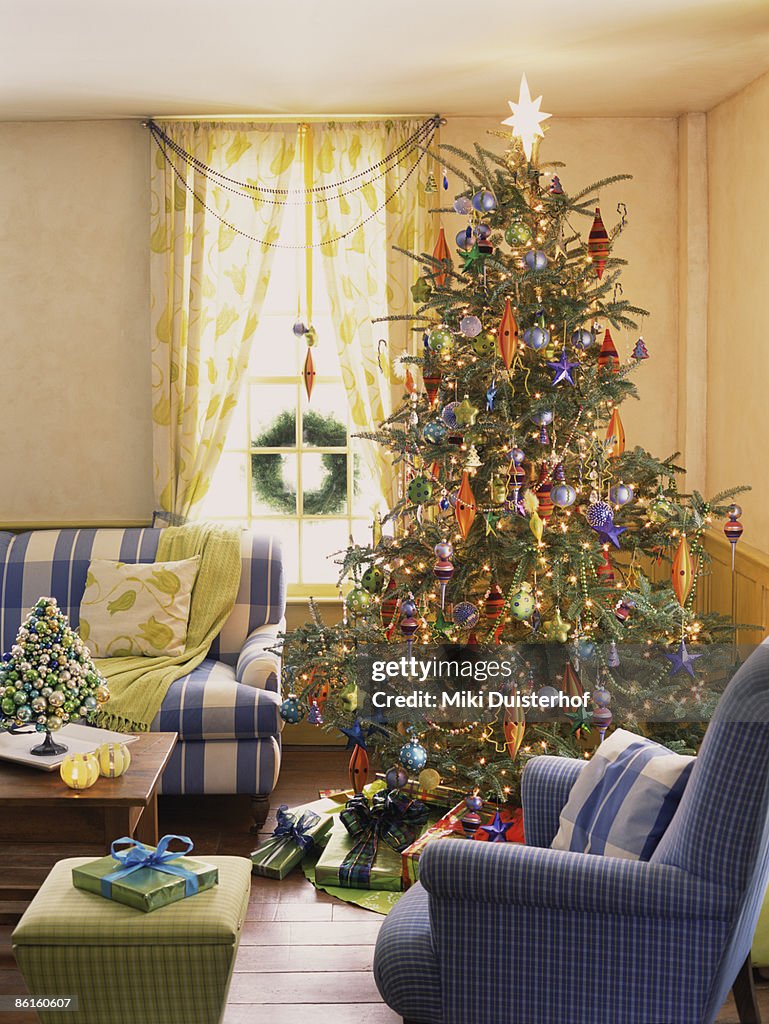Country style Christmas tree in living room