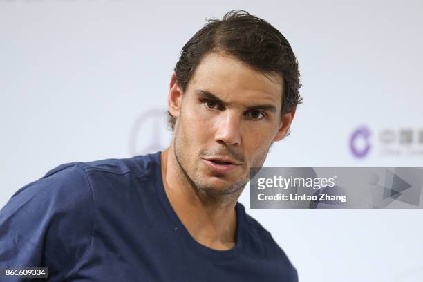 Rafael Nadal of Spain attends a press conference after losing the Men's singles final mach against Roger Federer of Switzerland on day eight of 2017...