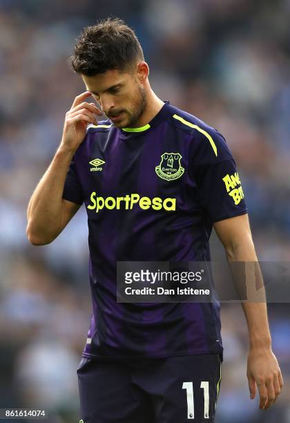 Kevin Mirallas of Everton reacts after the Premier League match between Brighton and Hove Albion and Everton at Amex Stadium on October 15, 2017 in...