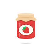 Strawberry jam glass jar icon vector