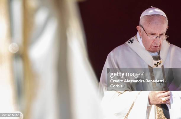 Pope Francis leads a canonisation ceremony on October 15, 2017 in Vatican City, Vatican. During a solemn mass celebrated in St. Peter's Square, Pope...