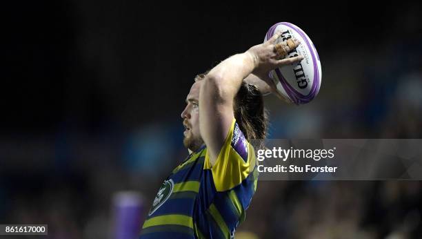 Blues player Kristian Dacey in action during the European Rugby Challenge CUP Match between Cardiff Blues and Lyon at Cardiff Arms Park on October...