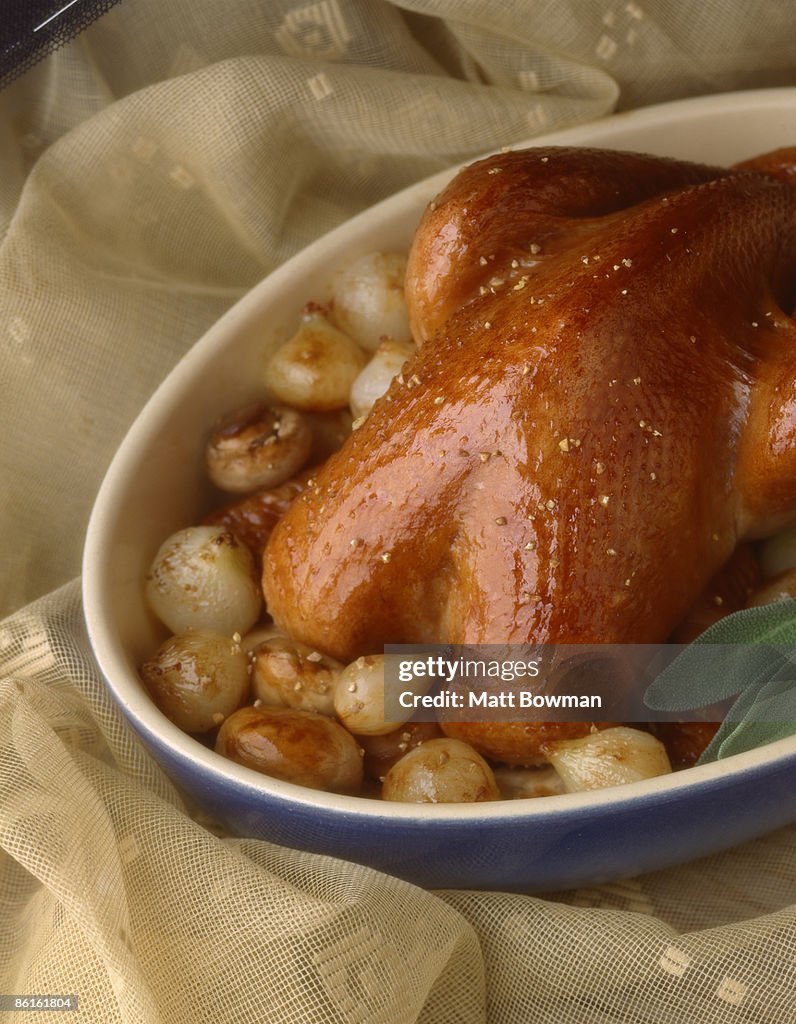 Roast duck with onions