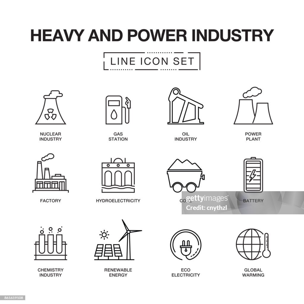 HEAVY AND POWER INDUSTRY LINE ICONS SET