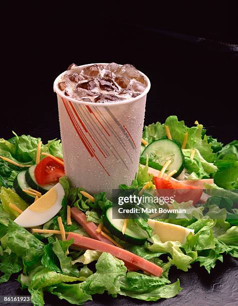 cobb salad with soda - turkey cobb salad stock pictures, royalty-free photos & images