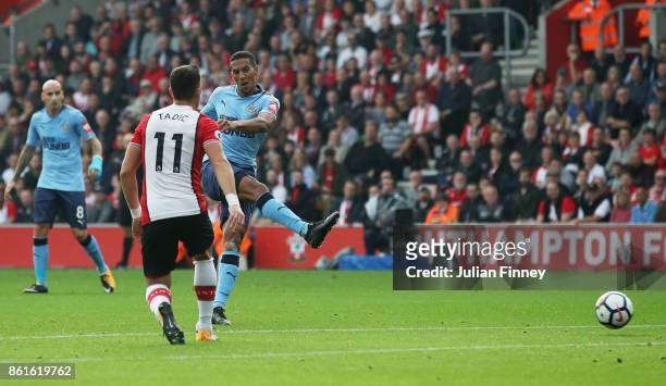 Isaac Hayden of Newcastle United scores their first goal during the Premier League match between Southampton and Newcastle United at St Mary's...