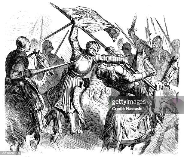 albert iii (1414-1486) in der schlacht, auch bekannt als albert achilles, war kurfürst von brandenburg - schlacht stock-grafiken, -clipart, -cartoons und -symbole