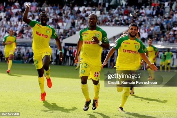 Nguimbe Nakoulma of FC Nantes reacts after his goal during the Ligue 1 match between FC Girondins de Bordeaux and FC Nantes at Stade Matmut...